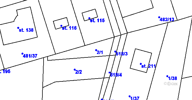 Parcela st. 2/1 v KÚ Veselí u Přelouče, Katastrální mapa