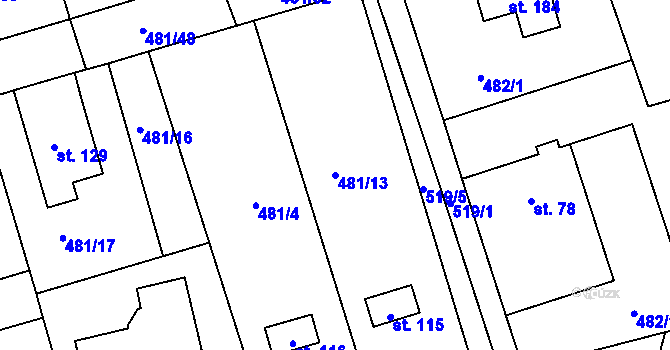 Parcela st. 481/13 v KÚ Veselí u Přelouče, Katastrální mapa