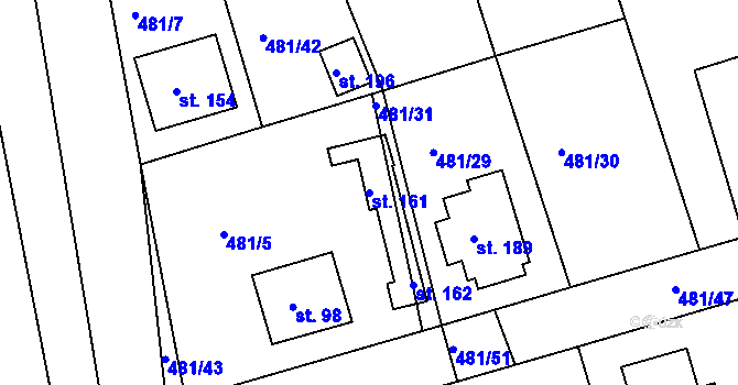 Parcela st. 161 v KÚ Veselí u Přelouče, Katastrální mapa