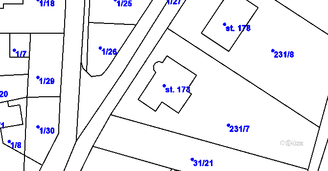 Parcela st. 173 v KÚ Veselí u Přelouče, Katastrální mapa