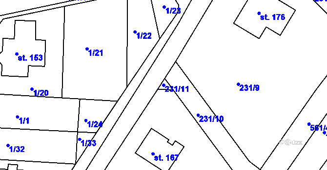 Parcela st. 231/11 v KÚ Veselí u Přelouče, Katastrální mapa
