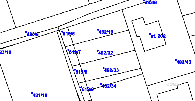 Parcela st. 482/32 v KÚ Veselí u Přelouče, Katastrální mapa