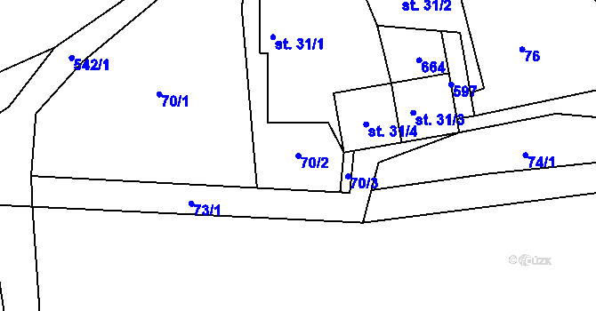 Parcela st. 70/2 v KÚ Veselí u Přelouče, Katastrální mapa