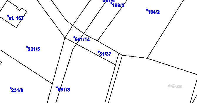 Parcela st. 31/37 v KÚ Veselí u Přelouče, Katastrální mapa