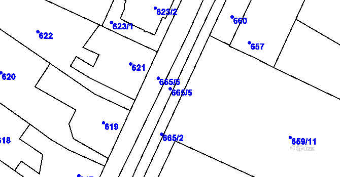 Parcela st. 665/5 v KÚ Veselí nad Lužnicí, Katastrální mapa