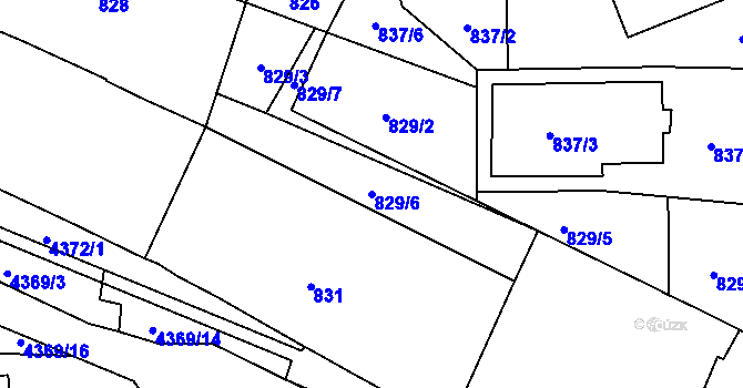 Parcela st. 829/6 v KÚ Veselí nad Lužnicí, Katastrální mapa