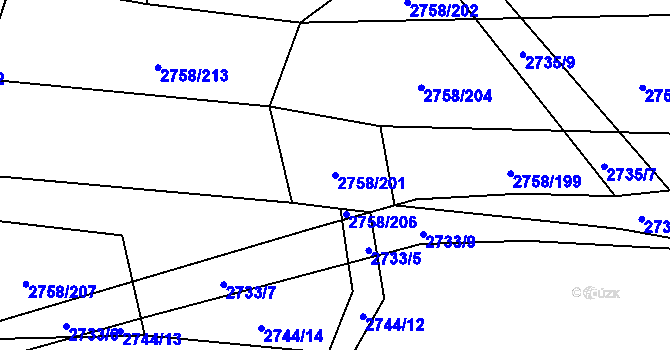 Parcela st. 2758/201 v KÚ Veselí nad Lužnicí, Katastrální mapa