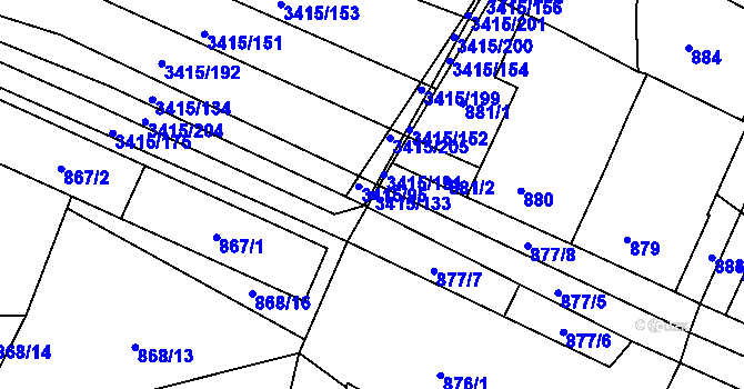 Parcela st. 3415/133 v KÚ Veselí nad Lužnicí, Katastrální mapa