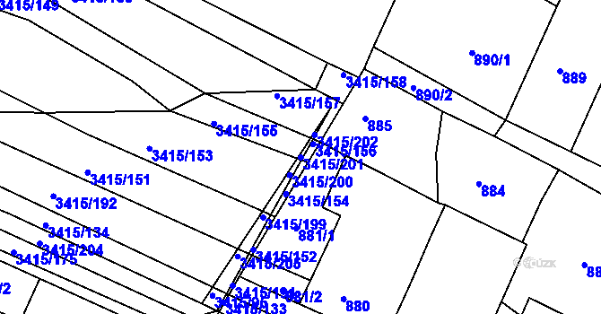 Parcela st. 3415/201 v KÚ Veselí nad Lužnicí, Katastrální mapa