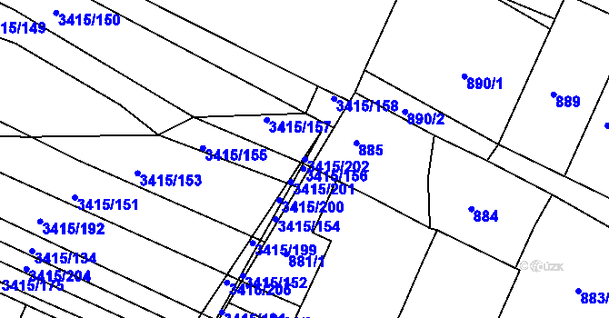 Parcela st. 3415/202 v KÚ Veselí nad Lužnicí, Katastrální mapa