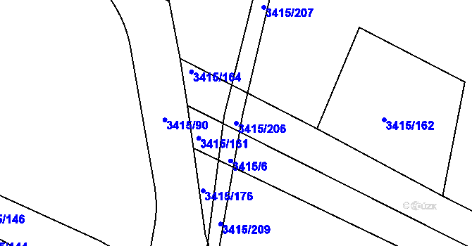 Parcela st. 3415/206 v KÚ Veselí nad Lužnicí, Katastrální mapa