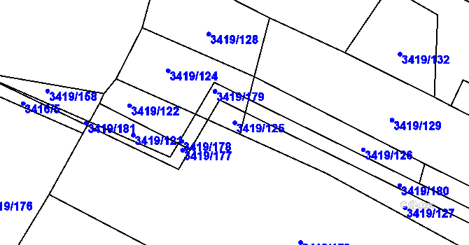 Parcela st. 3419/125 v KÚ Veselí nad Lužnicí, Katastrální mapa