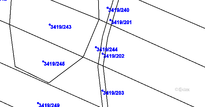 Parcela st. 3419/202 v KÚ Veselí nad Lužnicí, Katastrální mapa
