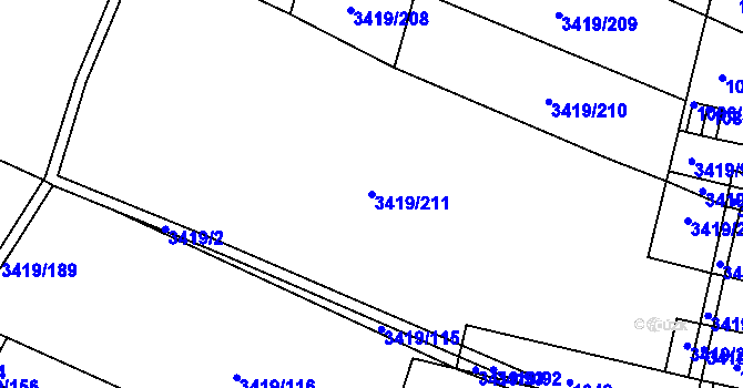 Parcela st. 3419/211 v KÚ Veselí nad Lužnicí, Katastrální mapa