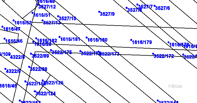 Parcela st. 3522/173 v KÚ Veselí nad Lužnicí, Katastrální mapa