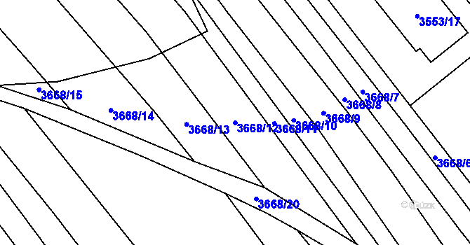Parcela st. 3668/12 v KÚ Veselí nad Lužnicí, Katastrální mapa