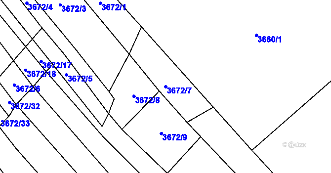 Parcela st. 3672/7 v KÚ Veselí nad Lužnicí, Katastrální mapa