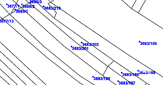 Parcela st. 3683/202 v KÚ Veselí nad Lužnicí, Katastrální mapa