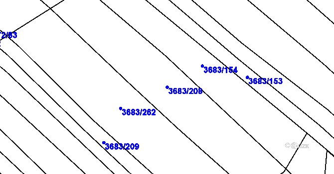 Parcela st. 3683/208 v KÚ Veselí nad Lužnicí, Katastrální mapa