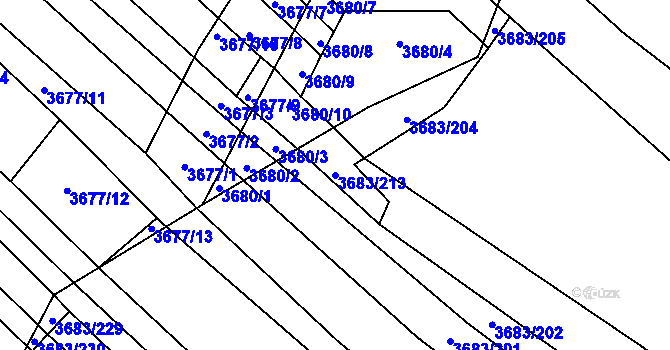 Parcela st. 3683/213 v KÚ Veselí nad Lužnicí, Katastrální mapa