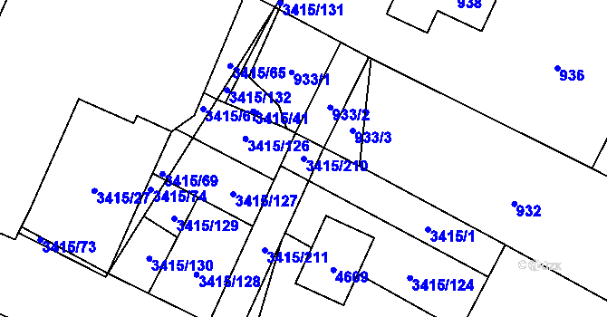Parcela st. 3415/210 v KÚ Veselí nad Lužnicí, Katastrální mapa