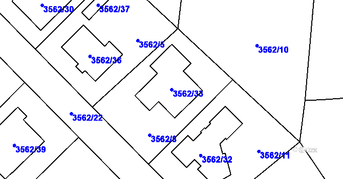 Parcela st. 3562/33 v KÚ Veselí nad Lužnicí, Katastrální mapa