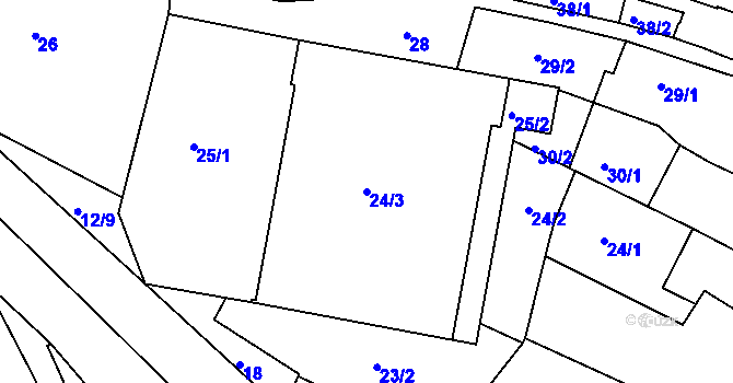 Parcela st. 24/3 v KÚ Veselí nad Lužnicí, Katastrální mapa