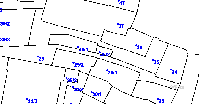 Parcela st. 38/2 v KÚ Veselí nad Lužnicí, Katastrální mapa