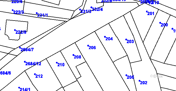 Parcela st. 206 v KÚ Veselí nad Lužnicí, Katastrální mapa