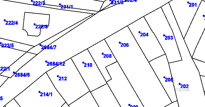 Parcela st. 208 v KÚ Veselí nad Lužnicí, Katastrální mapa