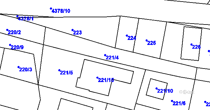 Parcela st. 221/4 v KÚ Veselí nad Lužnicí, Katastrální mapa