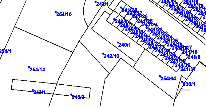 Parcela st. 242/10 v KÚ Veselí nad Lužnicí, Katastrální mapa