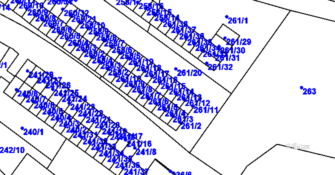 Parcela st. 261/14 v KÚ Veselí nad Lužnicí, Katastrální mapa