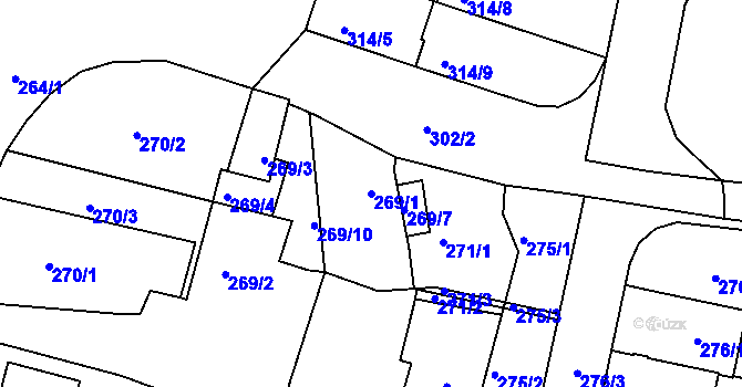 Parcela st. 269/1 v KÚ Veselí nad Lužnicí, Katastrální mapa