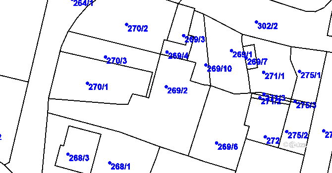 Parcela st. 269/2 v KÚ Veselí nad Lužnicí, Katastrální mapa