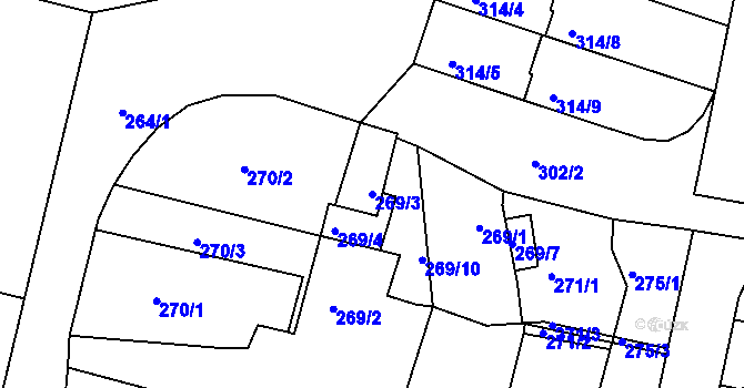 Parcela st. 269/3 v KÚ Veselí nad Lužnicí, Katastrální mapa