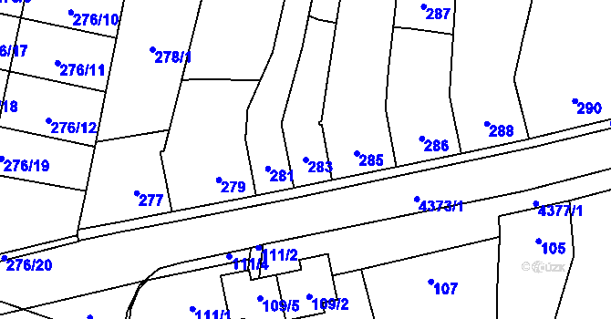 Parcela st. 283 v KÚ Veselí nad Lužnicí, Katastrální mapa