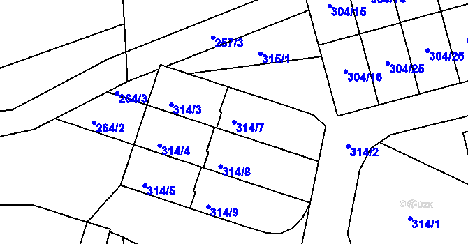 Parcela st. 314/7 v KÚ Veselí nad Lužnicí, Katastrální mapa