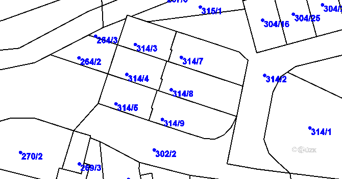 Parcela st. 314/8 v KÚ Veselí nad Lužnicí, Katastrální mapa