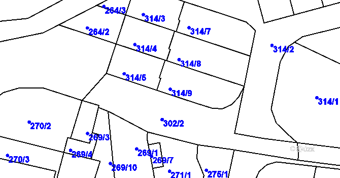 Parcela st. 314/9 v KÚ Veselí nad Lužnicí, Katastrální mapa