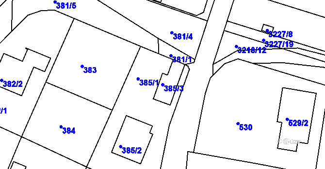 Parcela st. 385/3 v KÚ Veselí nad Lužnicí, Katastrální mapa