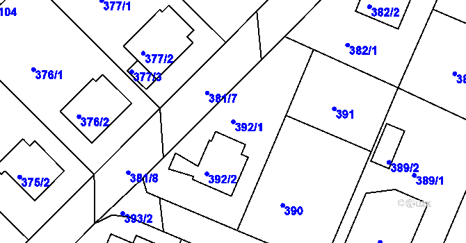 Parcela st. 392/1 v KÚ Veselí nad Lužnicí, Katastrální mapa
