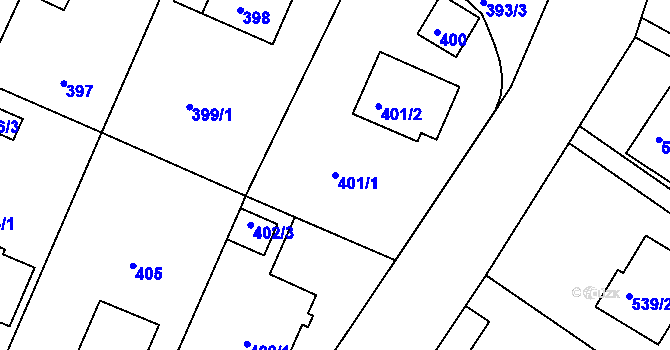 Parcela st. 401/1 v KÚ Veselí nad Lužnicí, Katastrální mapa