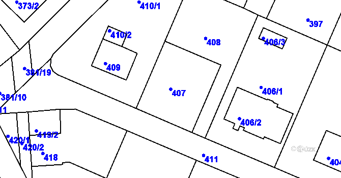 Parcela st. 407 v KÚ Veselí nad Lužnicí, Katastrální mapa