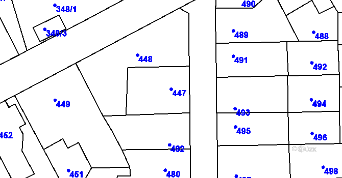 Parcela st. 447 v KÚ Veselí nad Lužnicí, Katastrální mapa