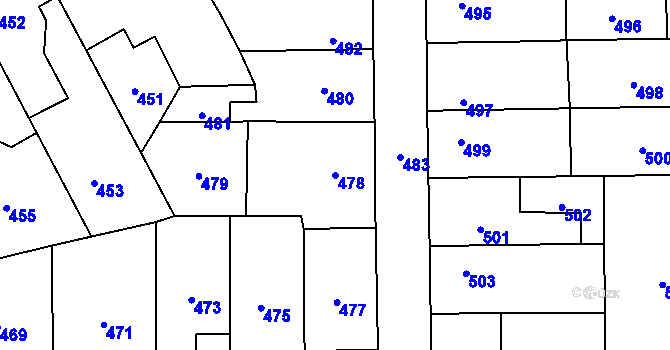 Parcela st. 478 v KÚ Veselí nad Lužnicí, Katastrální mapa