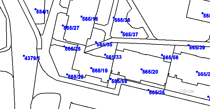 Parcela st. 565/33 v KÚ Veselí nad Lužnicí, Katastrální mapa