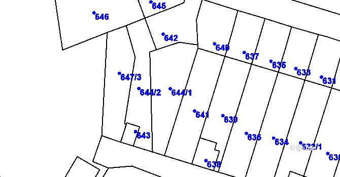 Parcela st. 644/1 v KÚ Veselí nad Lužnicí, Katastrální mapa