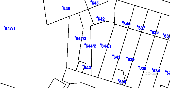 Parcela st. 644/2 v KÚ Veselí nad Lužnicí, Katastrální mapa