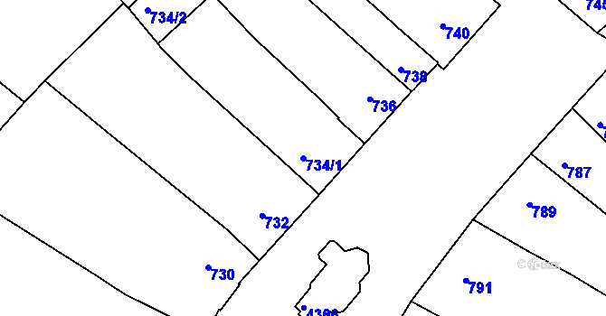 Parcela st. 734/1 v KÚ Veselí nad Lužnicí, Katastrální mapa